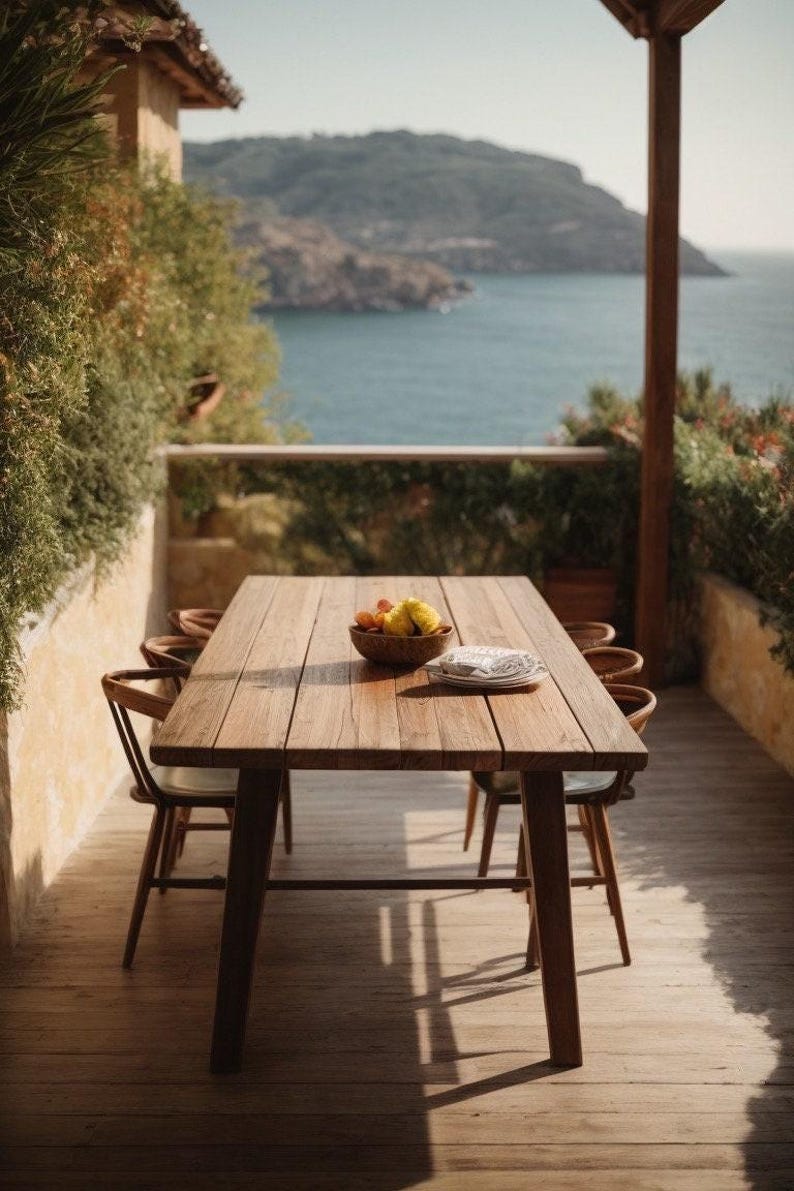 Solid wood outdoor garden table in oak and walnut, wooden table with metal frame, made to measure, customizable, modern, garden dining table image 4