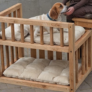 Elevated dog bed platform, wooden pet furniture, pet bed, modern dog bed with ramp, puppy bed, gifts for pet parents