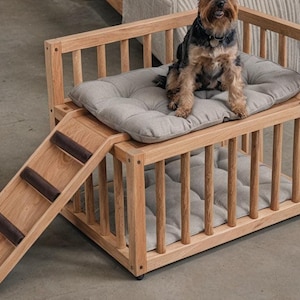 Piattaforma rialzata per cuccia per cani, mobili in legno per animali domestici, cuccia per animali domestici, cuccia moderna per cani con rampa, cuccia per cuccioli, regali per i proprietari di animali domestici