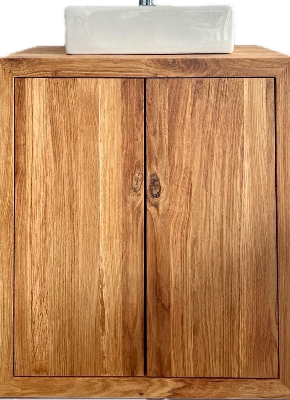 Meuble-Lavabo Suspendu, Meuble-Lavabo Simple Vasque En Chêne, Rangement Sous Lavabo, Fixation Murale, Bois Naturel Rustique, 100 % Sur Mesure