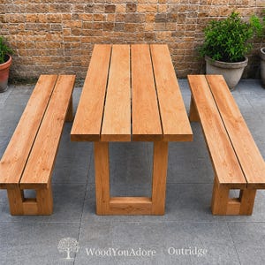 Solid wood garden table "Outridge" outdoor oak walnut, wooden table with frame, made to measure, customizable, modern, dining table garden