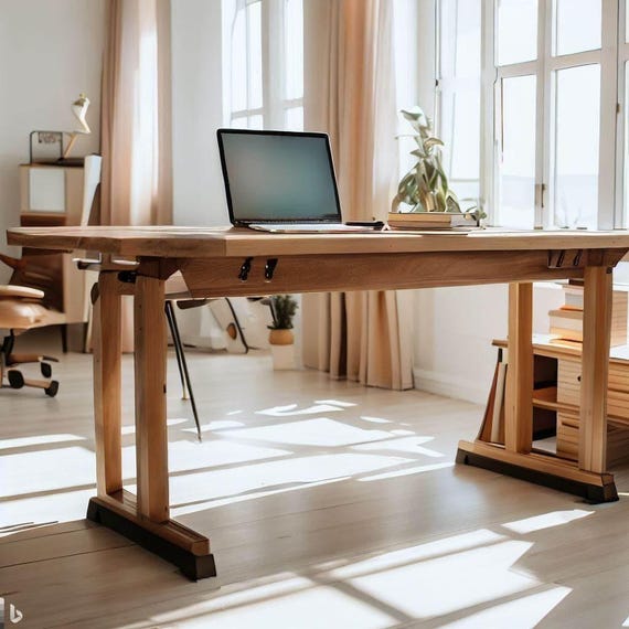 Solid Wood Home Office Desk, Standing Desk, 100% Custom & Adjustable Workstation Table, Ergonomic Desk