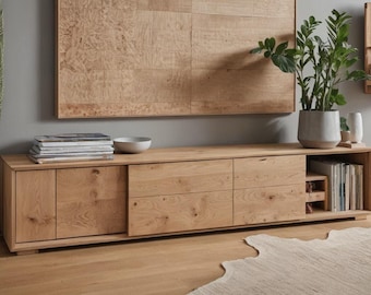 Aparador bajo de roble / consola de nogal / mueble de TV / mueble de salón / consola de madera maciza