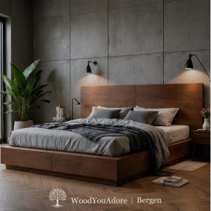 Letto in legno massello "Bergen" / Letto in noce massello / Letto in legno / Letto in noce / Letto in vero legno