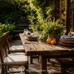 Solid wood garden table "Odin" outdoor oak walnut, wooden table with metal frame, made to measure, customizable, modern, dining table for the garden