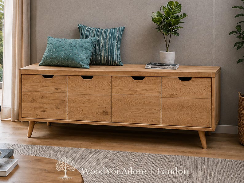 Shoe rack bench "Landon", solid oak shoe bench, shoe rack with seat, shoe bench, shoe rack, sideboard, lowboard image 4