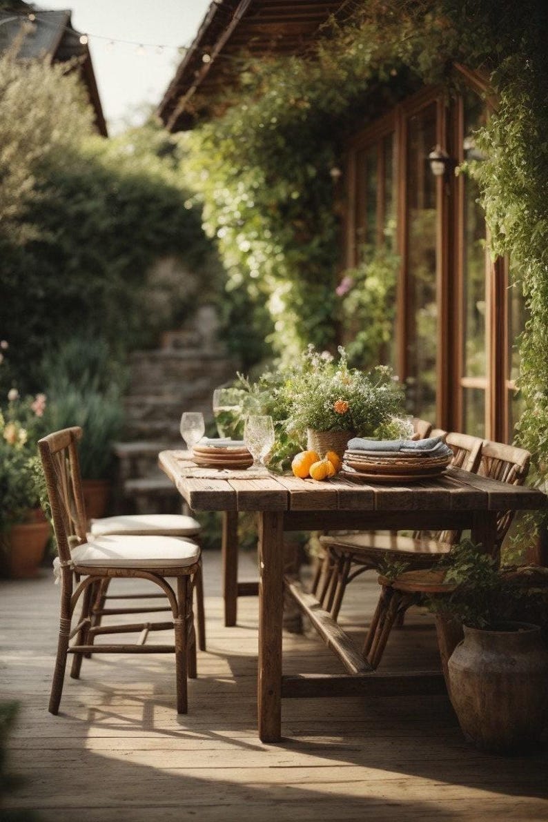 Solid wood outdoor garden table in oak and walnut, wooden table with metal frame, made to measure, customizable, modern, garden dining table image 2