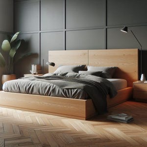 Cadre de lit en chêne massif, 100 % sur mesure, profil bas, disponible en tailles Twin/Twin XL/Full/Queen/King/California King