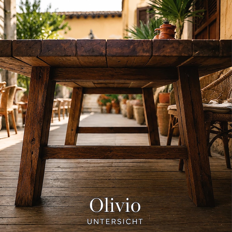 Solid wood garden table "Olivio" outdoor oak walnut, wooden table with metal frame, made to measure, customizable, modern, dining table garden image 3