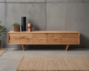 Aparador bajo de roble / consola de nogal / mueble de TV / mueble de salón / consola de madera maciza