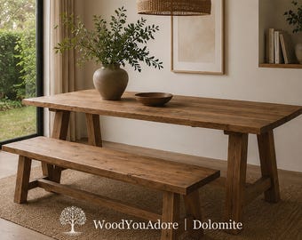 Rustic Solid Wood Dining Table "Dolomite" - Handcrafted Office & Conference Table - Farmhouse Solid Wood Table - Modern Dining Table