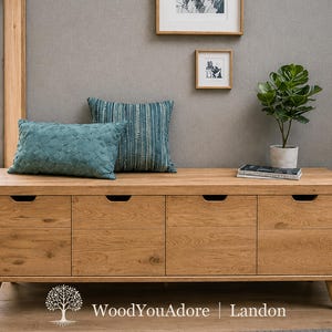 Shoe rack bench "Landon", solid oak shoe bench, shoe rack with seat, shoe bench, shoe rack, sideboard, lowboard image 3