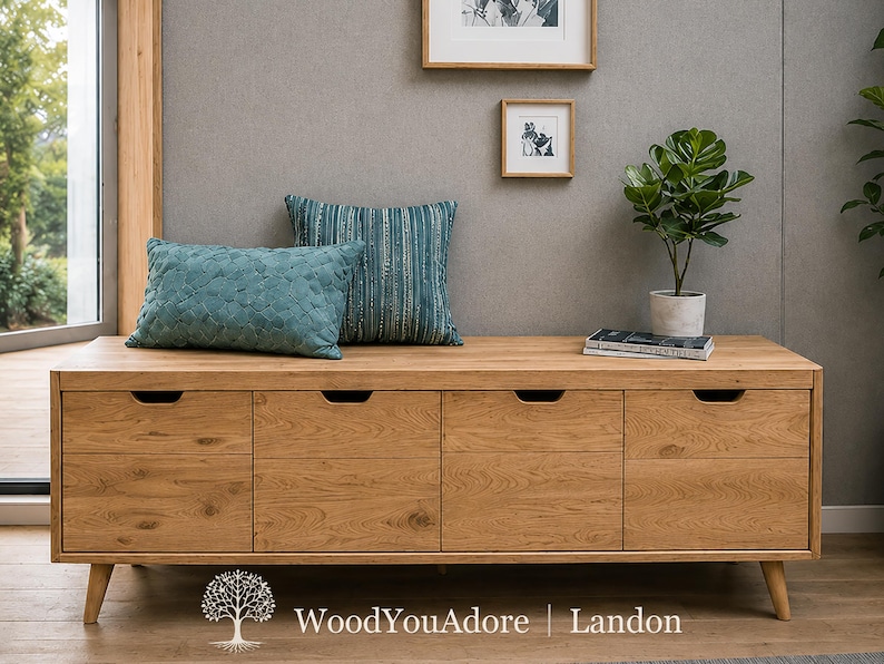Shoe rack bench "Landon", solid oak shoe bench, shoe rack with seat, shoe bench, shoe rack, sideboard, lowboard image 3