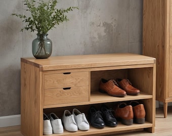 Shoe rack bench, solid oak shoe bench, shoe rack with seat, shoe bench, shoe rack, sideboard, console table, lowboard