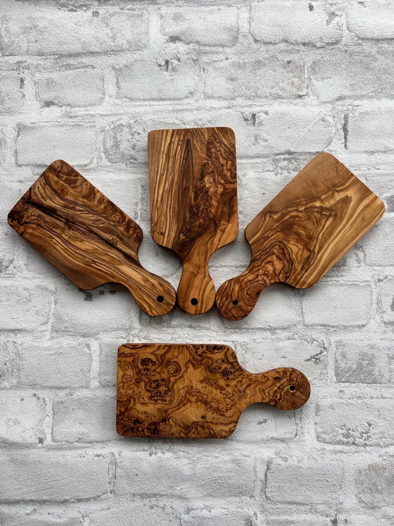 Tabla de cortar de madera de olivo, tablas de madera de olivo con mango, tabla para servir, tabla para cebollas, tabla para aperitivos, tabla para desayuno, tabla para hierbas imagen 4
