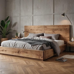 Solid Oak Wood Bed Frame, 100% Custom Bedframe, Low Profile, Avail Sizes for Twin(Single)/Twin XL/Full(Double)/Queen/King/California King