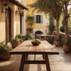 Solid wood outdoor garden table in oak and walnut, wooden table with metal frame, made to measure, customizable, modern, garden dining table image 3