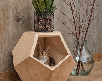 Pet cave, solid wood pet furniture, cat cave, modern designer cat bed, wooden dog bed, puppy bed, side table, plant pot