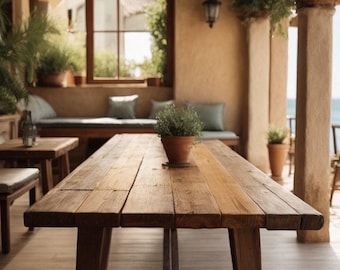 Rustic Solid Wood Dining Table - Handcrafted Office & Conference Table - Farmhouse Solid Wood Table - Modern Dining Table