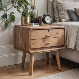 Massivholz Nachttisch Eiche Nussbaum, moderner Nachttisch mit Holz- oder Metallfüßen, individuell personalisierbar, Nachtkommode nach Maß