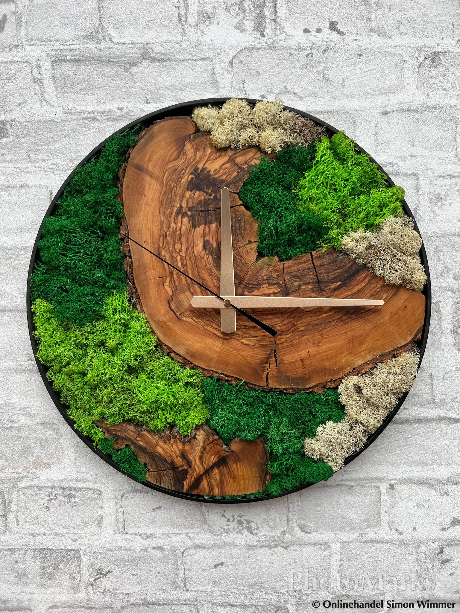Olive Wood Wall Clock, Wall Clock Wood Moss, Wall Decoration, Unique Wall Clock, Handmade