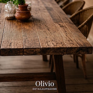 Solid wood garden table "Olivio" outdoor oak walnut, wooden table with metal frame, made to measure, customizable, modern, dining table garden image 2