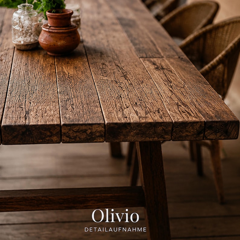 Solid wood garden table "Olivio" outdoor oak walnut, wooden table with metal frame, made to measure, customizable, modern, dining table garden image 2