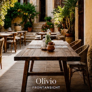 Solid wood garden table "Olivio" outdoor oak walnut, wooden table with metal frame, made to measure, customizable, modern, dining table garden image 1