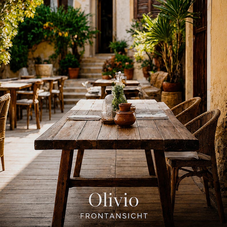 Solid wood garden table "Olivio" outdoor oak walnut, wooden table with metal frame, made to measure, customizable, modern, dining table garden image 1