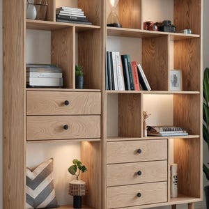 Real wood living room wall shelf, bookcase, modern wooden cabinet, solid wood cabinet, Nordic style, wall shelf, library, living wall