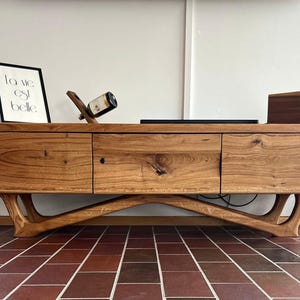 Reclaimed Wood Console Table with Drawers, TV Lowboard, Solid Wood Sideboard Cupboard, Oak Low Console Table with Storage, Unique Side Table