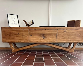 Reclaimed Wood Console Table with Drawers, TV Lowboard, Solid Wood Sideboard Cupboard, Oak Low Console Table with Storage, Unique Side Table