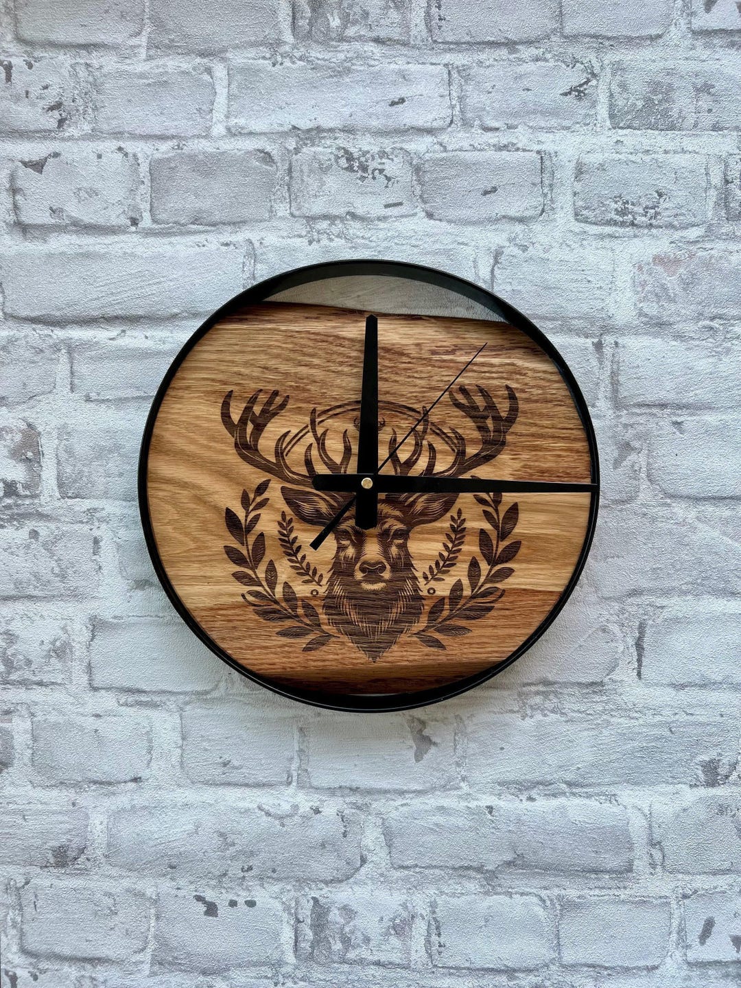 Deer Wall Clock, Carved Wood Wall Clocks, Silent Round Themed Clock ...