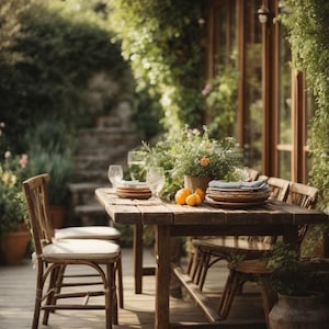 Solid wood garden table outdoor oak walnut, wooden table with metal frame, made to measure, customizable, modern, dining table garden