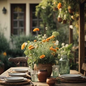 Solid wood outdoor garden table in oak and walnut, wooden table with metal frame, made to measure, customizable, modern, garden dining table image 5