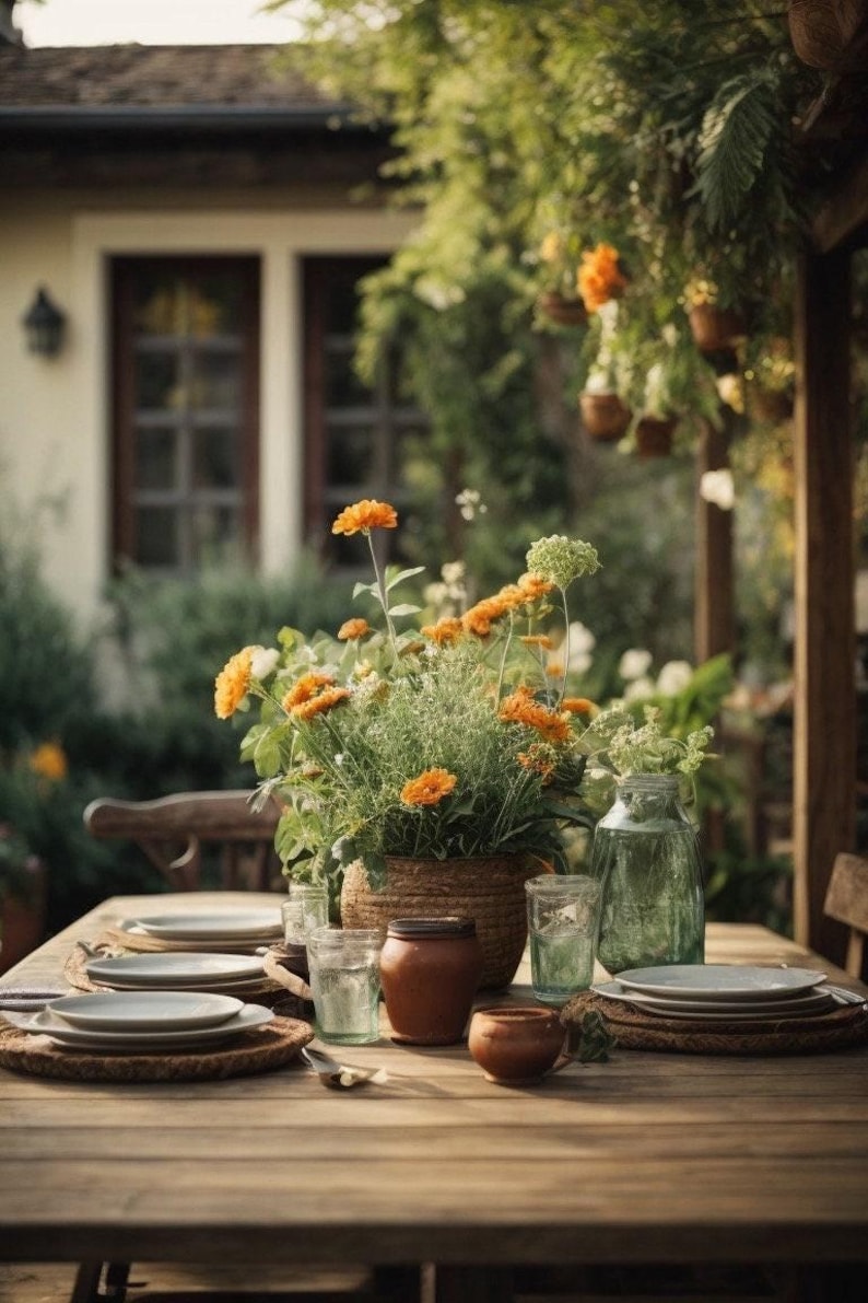 Solid wood outdoor garden table in oak and walnut, wooden table with metal frame, made to measure, customizable, modern, garden dining table image 5