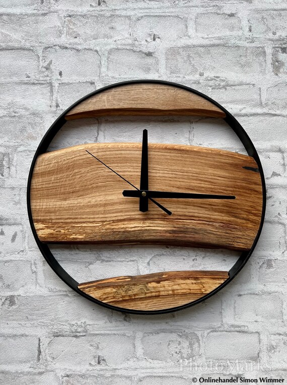 Ø Live-Edge-Uhr, für cm 30 Industrial Holz Metall, Wanddekoration, Geschenk Wanduhr Design, Wanduhr Handmade, Einzigartige Sie, Wanduhr,