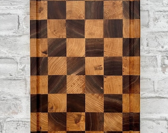 End Grain Chopping Board Juice Groove Cutting Board Serving Tray Wood Meat or Steak Board Best New Home Gift, Walnut & Oak Wood