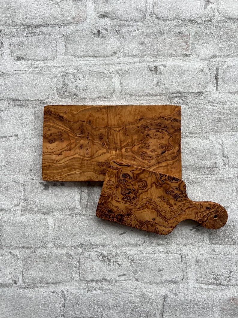 Tabla de cortar de madera de olivo, tablas de madera de olivo con mango, tabla para servir, tabla para cebollas, tabla para aperitivos, tabla para desayuno, tabla para hierbas imagen 9