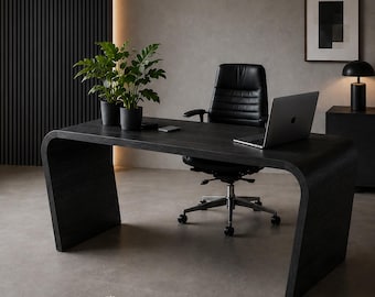 "Oslo" desk made of solid oak, black / Designer office desk / Real wood desk / Natural wood table / Office furniture / Home office