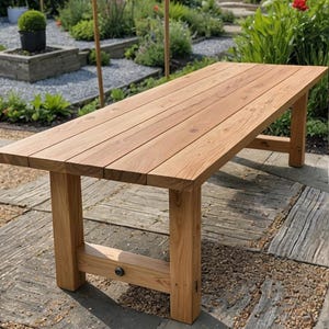 Solid wood garden table outdoor oak walnut, wooden table with metal frame, made to measure, customizable, modern, dining table garden