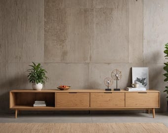 Aparador bajo de roble / consola de nogal / mueble de TV / mueble de salón / consola de madera maciza