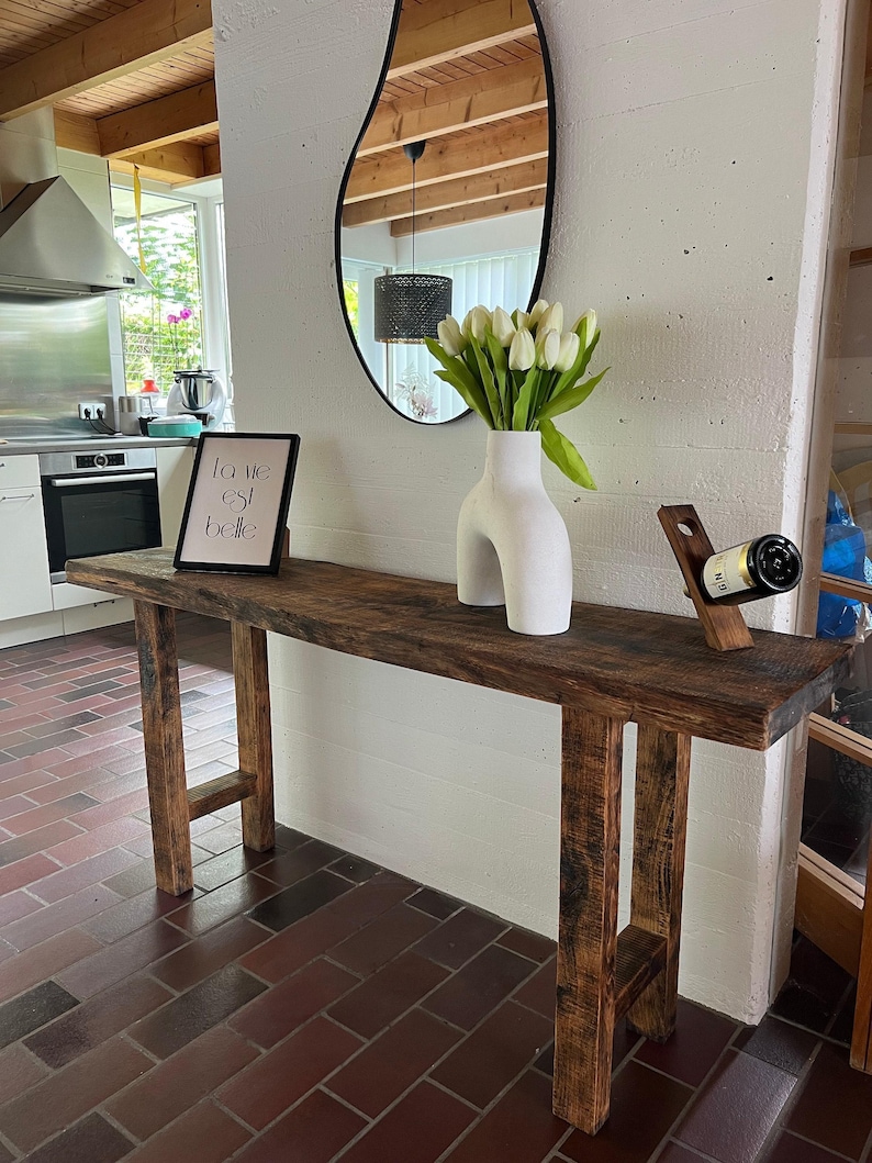 Reclaimed Wood Table, Entryway Console Table, Front Entrance Table, Rustic Counter Table, Long Bar Height Table, CUSTOMIZABLE image 2