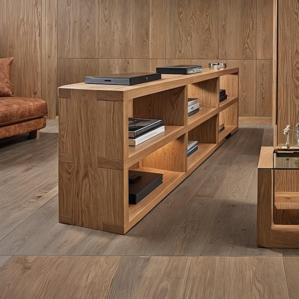 Solid oak lowboard, modern Scandinavian sideboard, TV unit, living room console table, handcrafted, minimalist sideboard