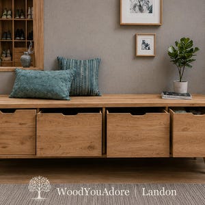 Shoe rack bench "Landon", solid oak shoe bench, shoe rack with seat, shoe bench, shoe rack, sideboard, lowboard image 2