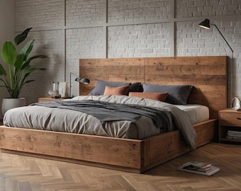 Solid Oak Wood Bed Frame, 100% Custom Bedframe, Low Profile, Avail Sizes for Twin(Single)/Twin XL/Full(Double)/Queen/King/California King