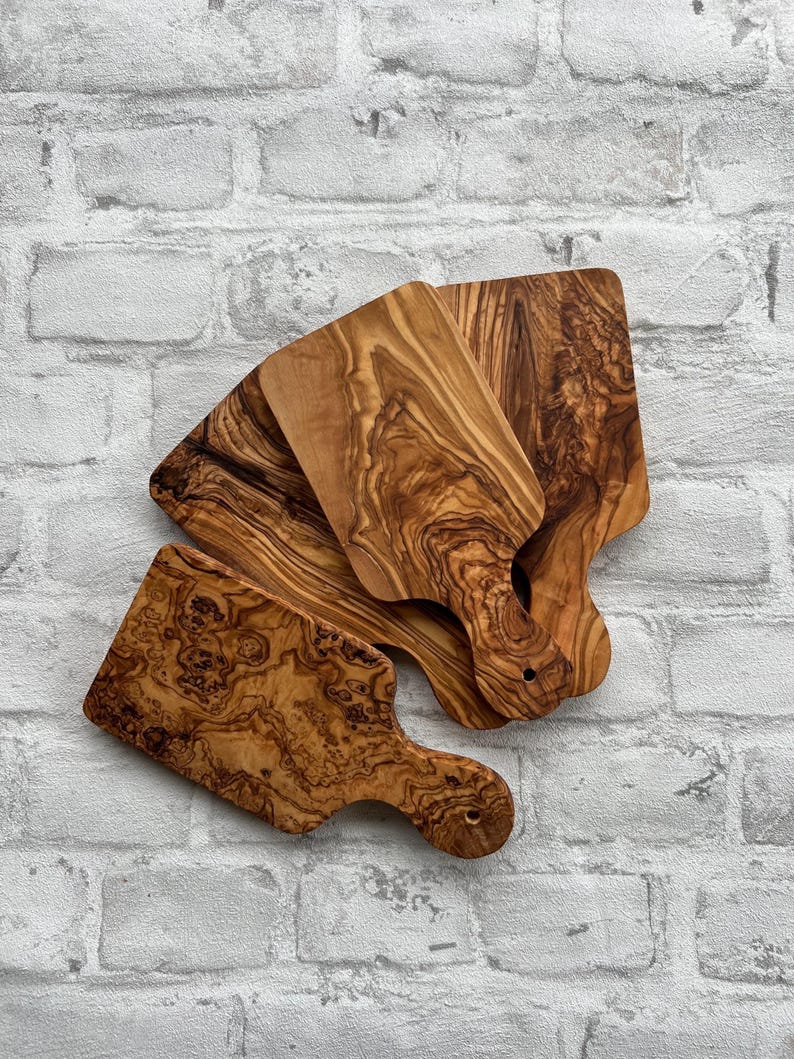 Tabla de cortar de madera de olivo, tablas de madera de olivo con mango, tabla para servir, tabla para cebollas, tabla para aperitivos, tabla para desayuno, tabla para hierbas imagen 8