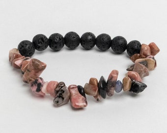 Bracelet en pierre de lave naturelle et puce de rhodonite, bracelets perlés pour femmes, bracelets perlés pour hommes