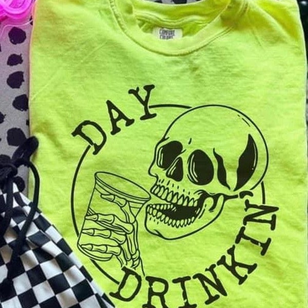 Day Drinking Shirt, Funny Summer Shirt, Retro Tee, Trendy T-Shirt, Womens Shirt, Mens Shirt, Skull T-Shirt, Comfort Colors T-Shirt