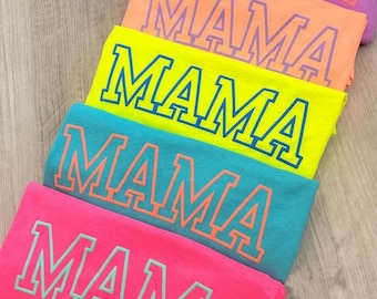 Mama Shirt, Hot Mom Summer, Neon T-Shirt, Mama Varsity Shirt, Trendy Summer Shirt, Graphic Tee, Gift For Mom, Mom Life Shirt
